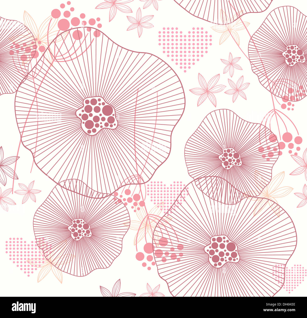 Carino rosa seamless pattern con fiori e cuori Foto Stock