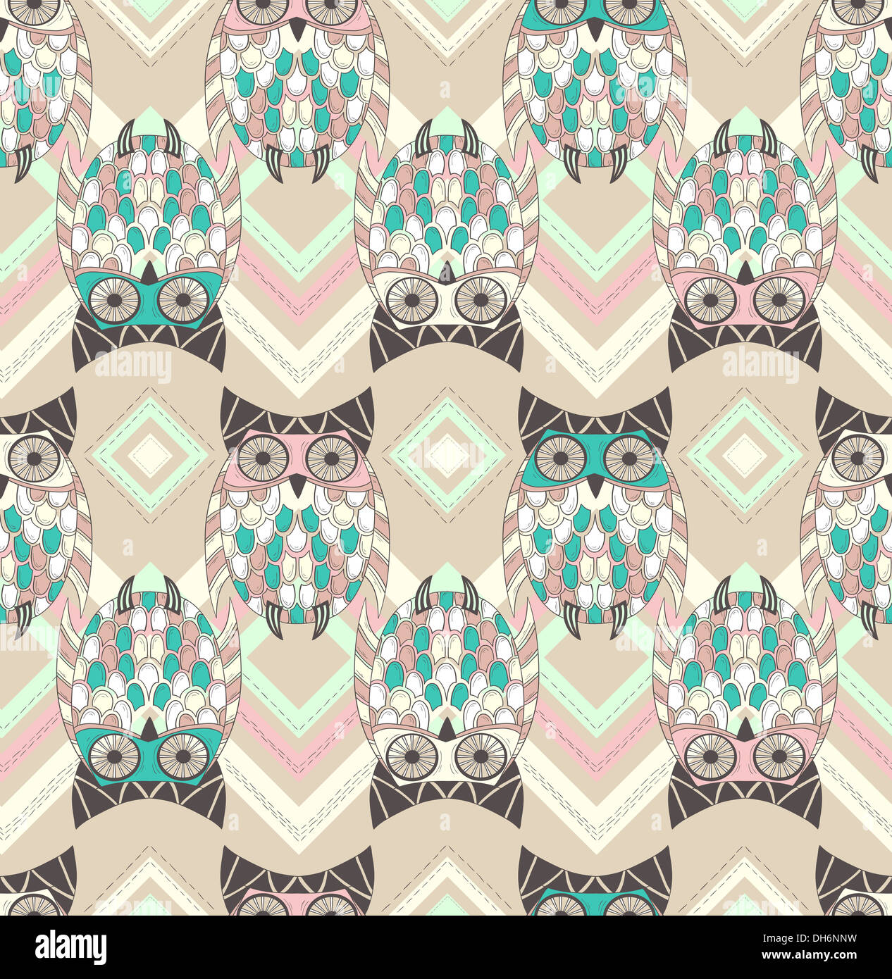 Carino il gufo seamless pattern con elementi nativi Foto Stock