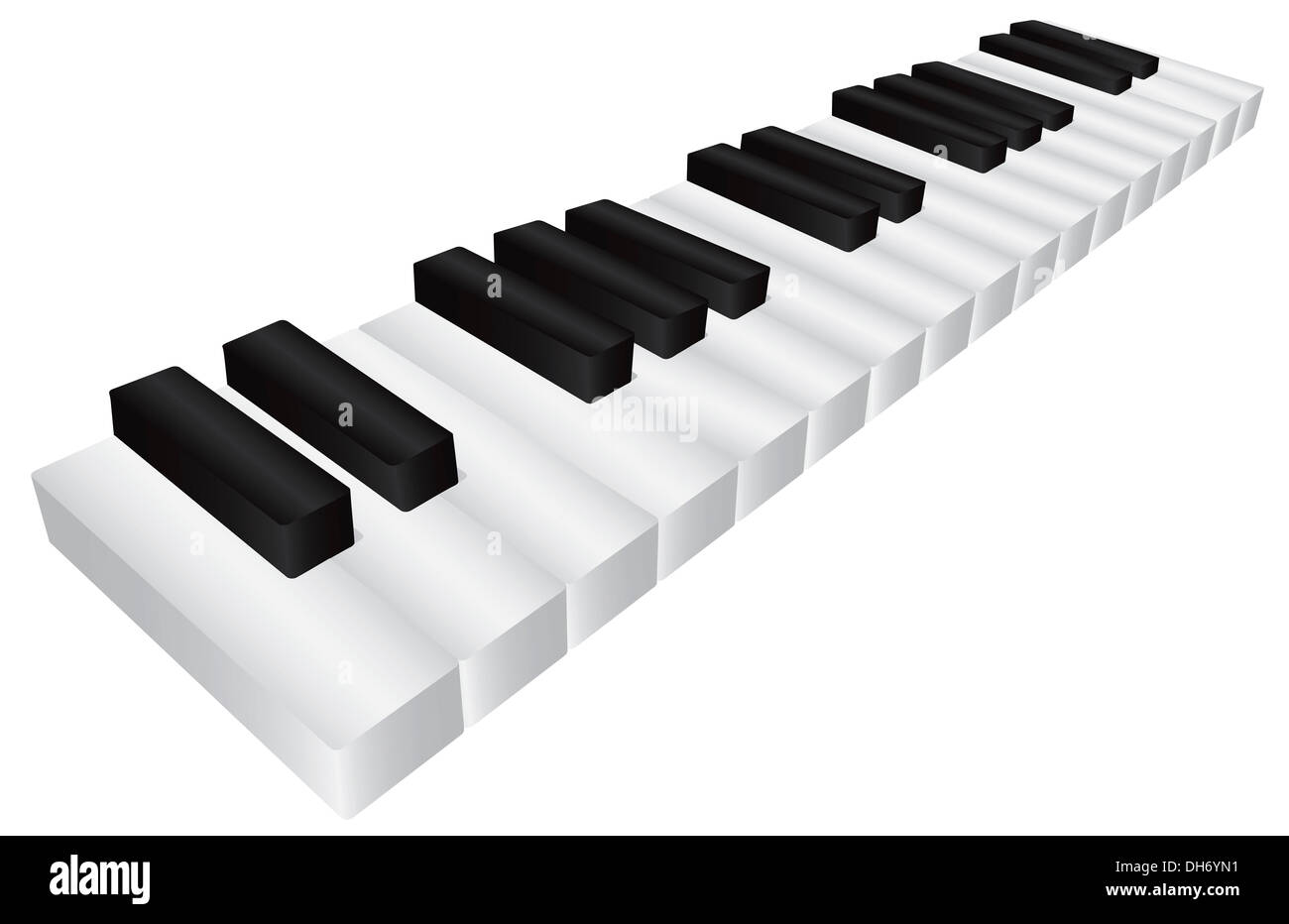 Tastiera di pianoforte di bianco e nero con tasti in 3D isolati su sfondo bianco illustrazione Foto Stock