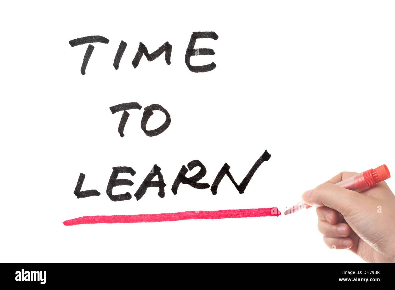 Tempo per apprendere il concetto parole scritte sulla lavagna bianca Foto Stock