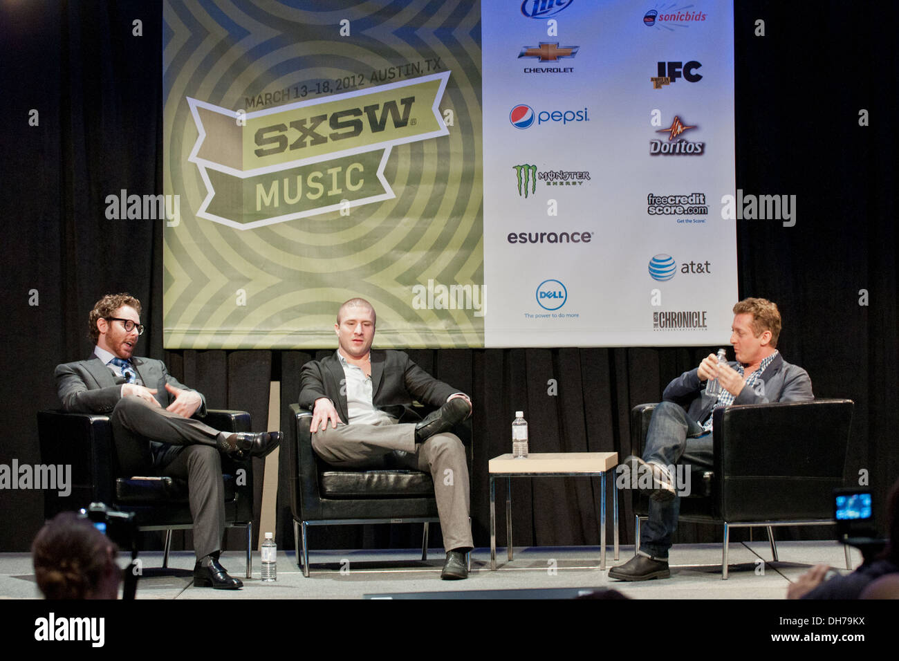 Sean Parker, Shawn Fanning e Alex Winter 'Downloaded: Il SXSW Intervista" al SXSW Festival di musica (South by Southwest) Foto Stock