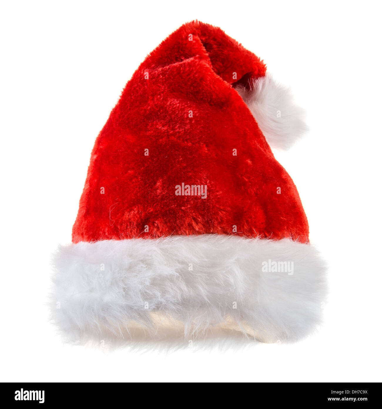 Santa Claus Red Hat su sfondo bianco. Foto Stock