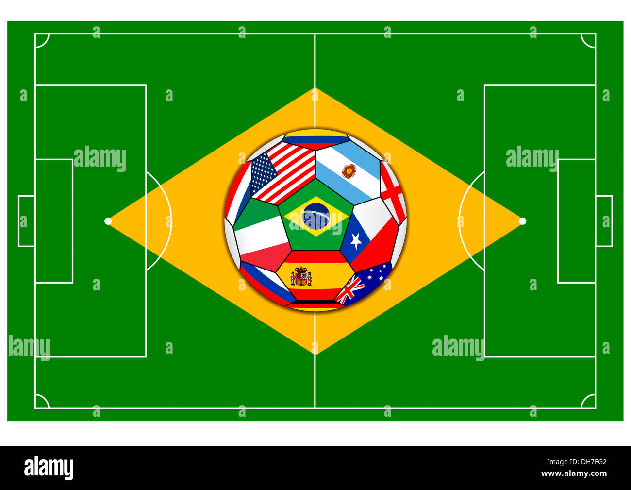 Campo di calcio con sfera - Brasile 2014 Foto Stock