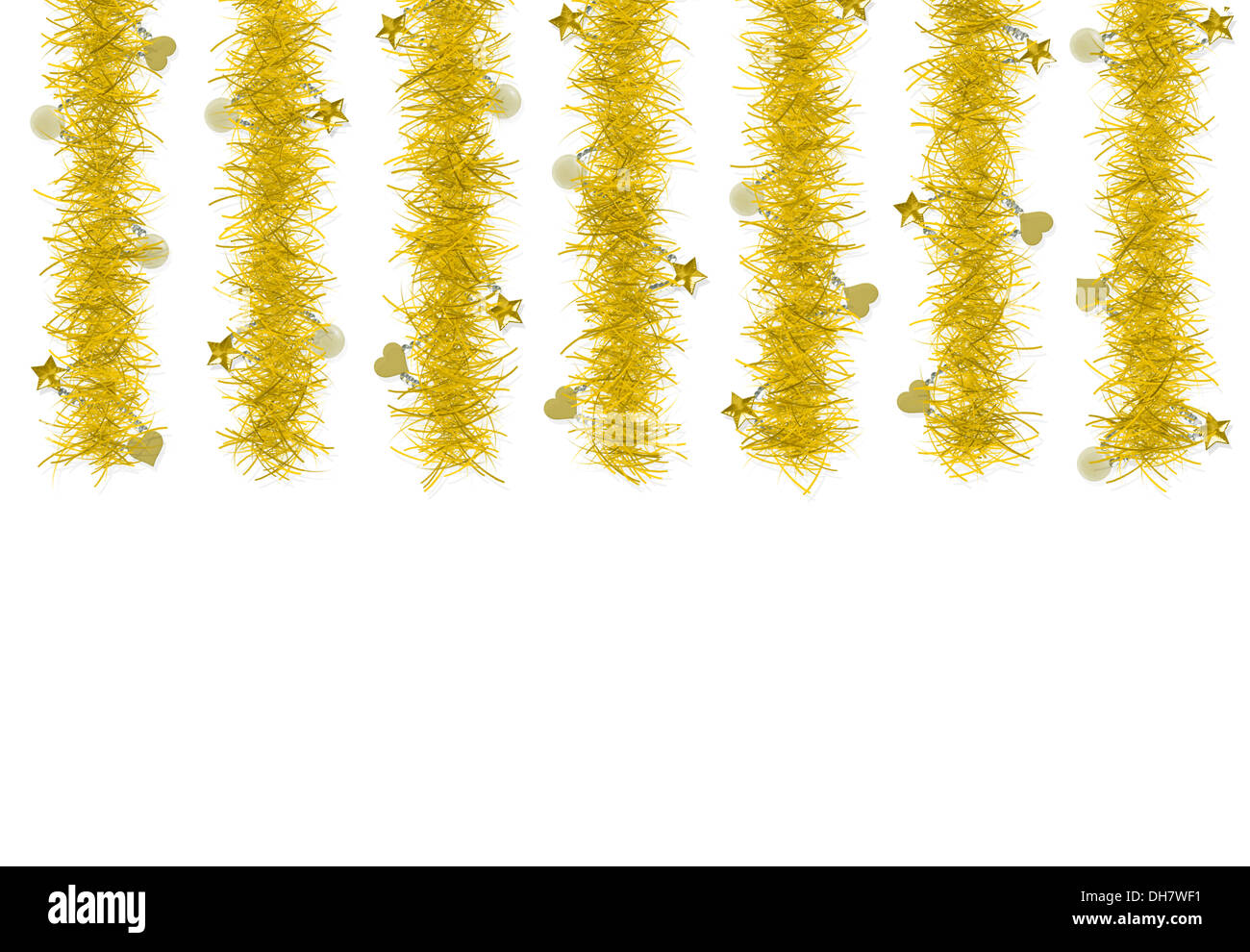 Oro decorazione di Natale su sfondo bianco vuoto per il testo Foto Stock