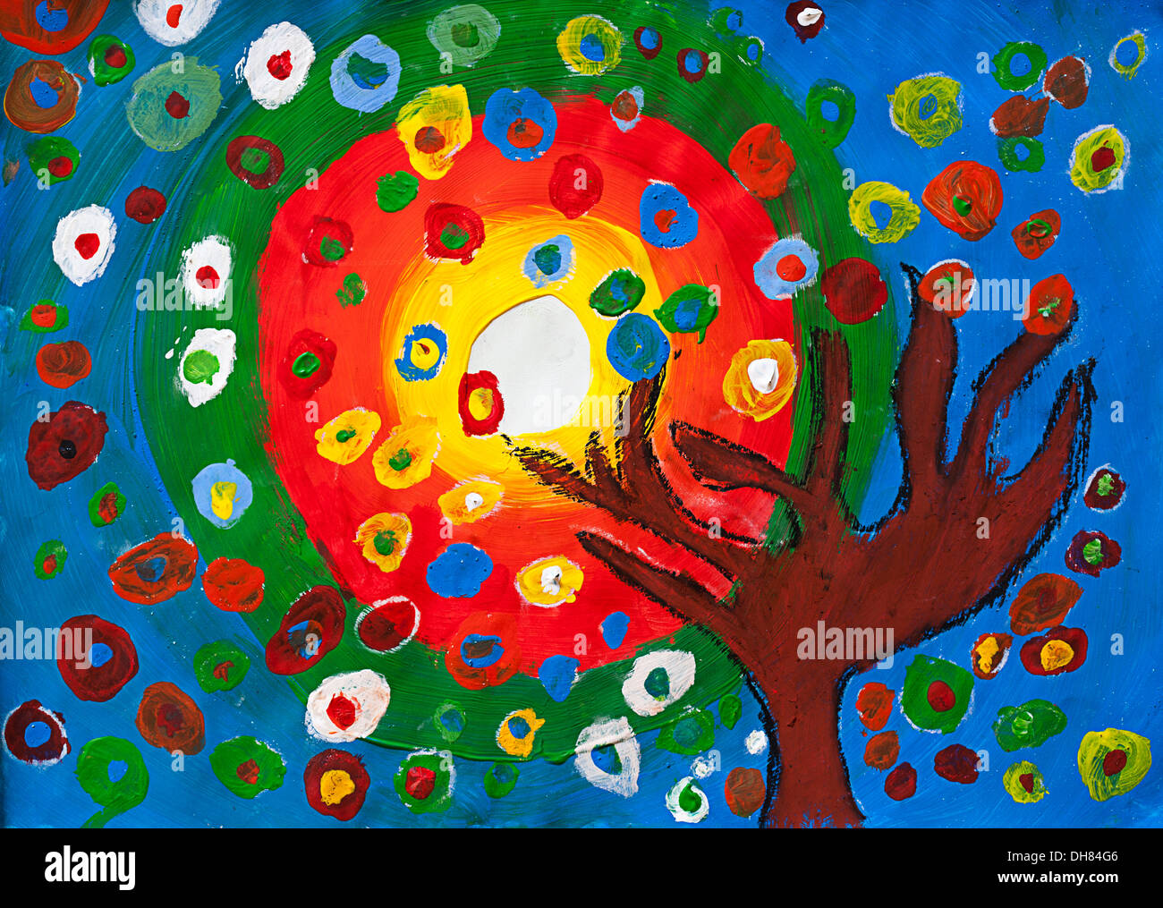 Childrens' illustrazione: albero e sun Foto Stock