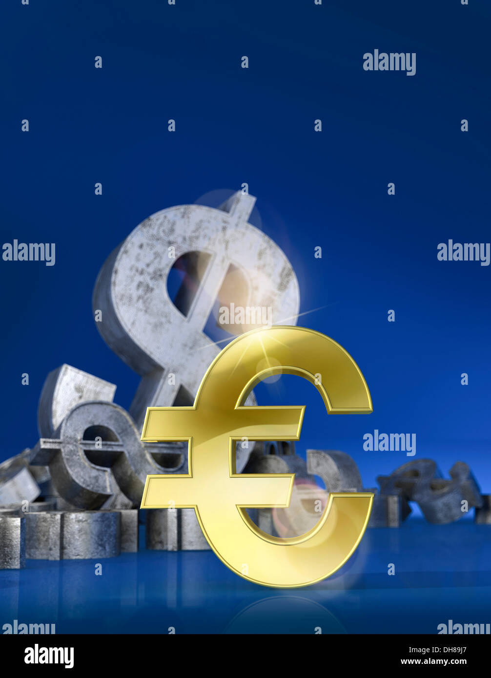 Simbolo dell'euro di fronte ad un simbolo di dollaro, immagine concettuale, immagini simboliche, rendering 3D, illustrazione Foto Stock