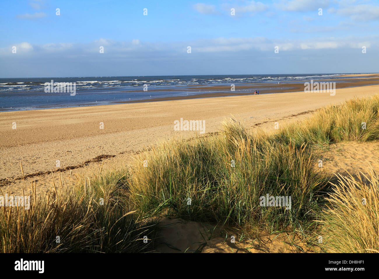 Old Hunstanton beach, dune di sabbia, costa del Mare del Nord NORFOLK REGNO UNITO Inghilterra spiagge sabbiose coste Foto Stock