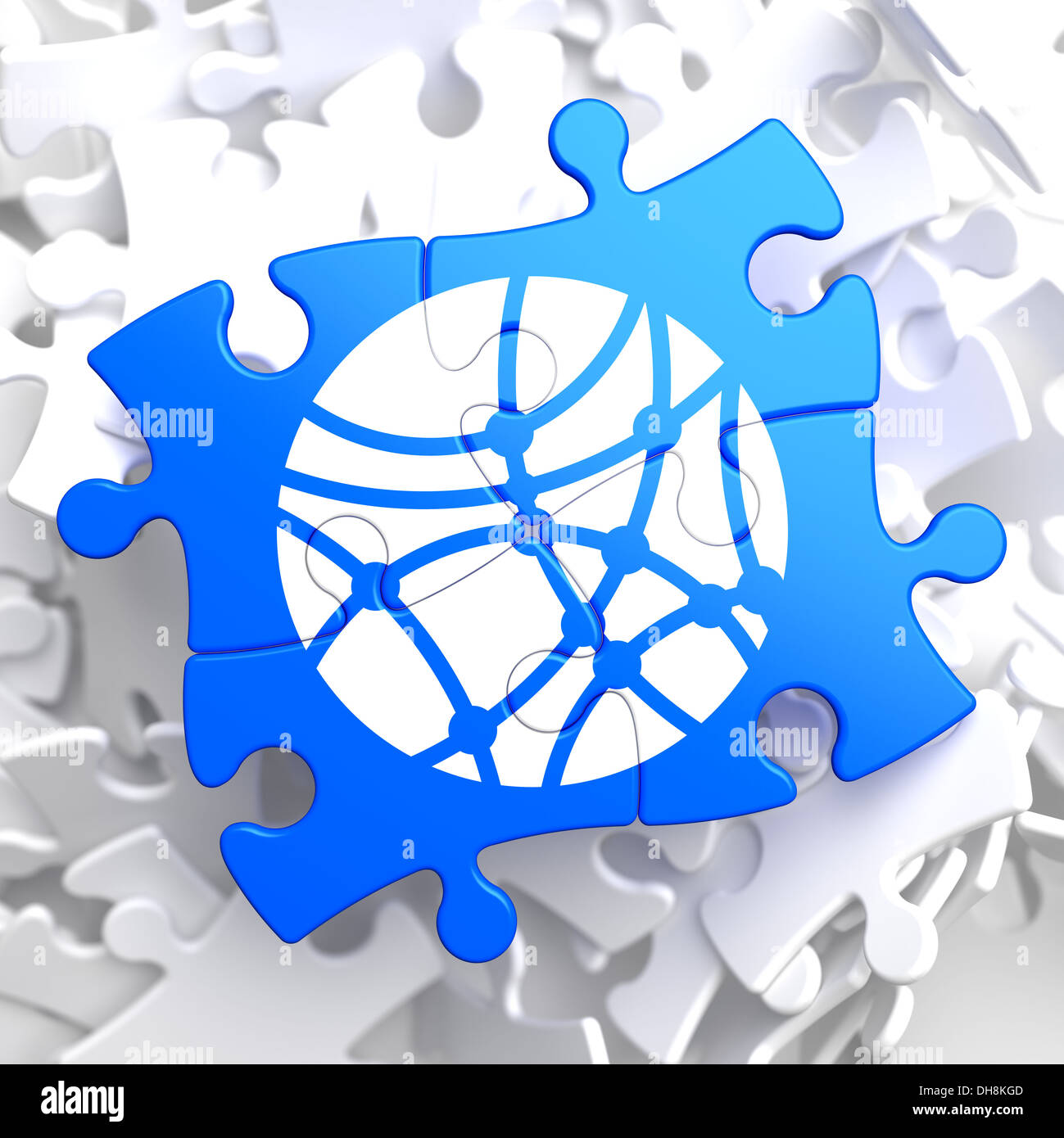 Rete sociale icona sul Puzzle blu. Foto Stock