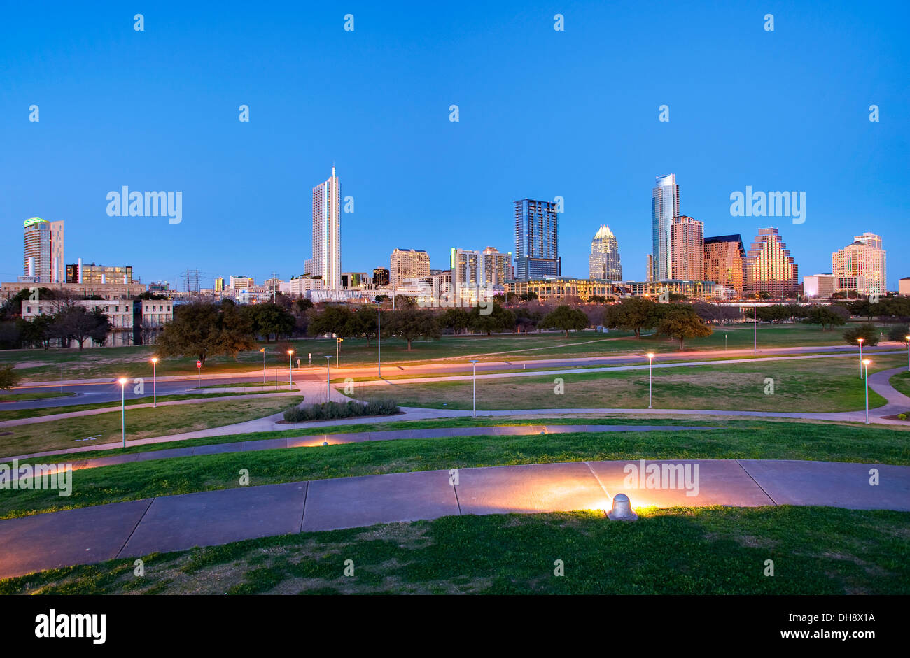 Austin skyline al tramonto Foto Stock