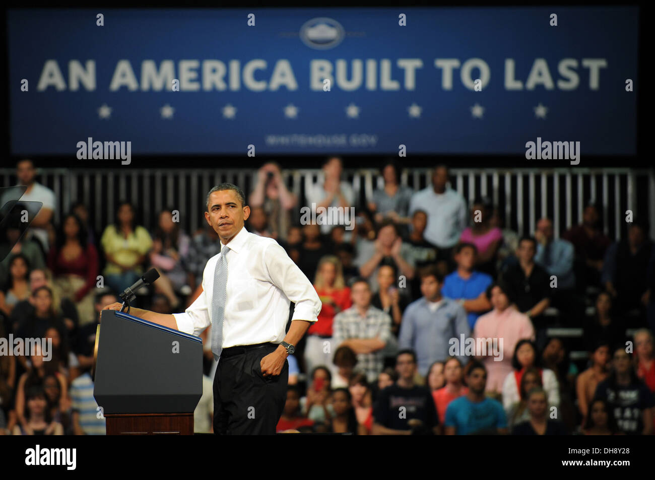 Il presidente Barack Obama a Florida Atlantic University a parlare di economia e a Buffet regola di un principio di equità che Foto Stock