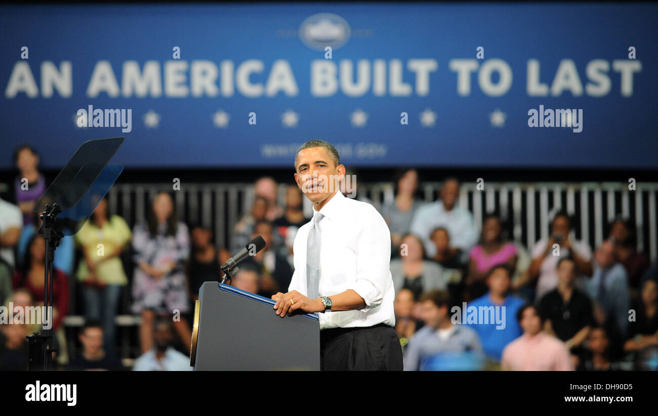 Il presidente Barack Obama a Florida Atlantic University a parlare di economia e a Buffet regola di un principio di equità che Foto Stock