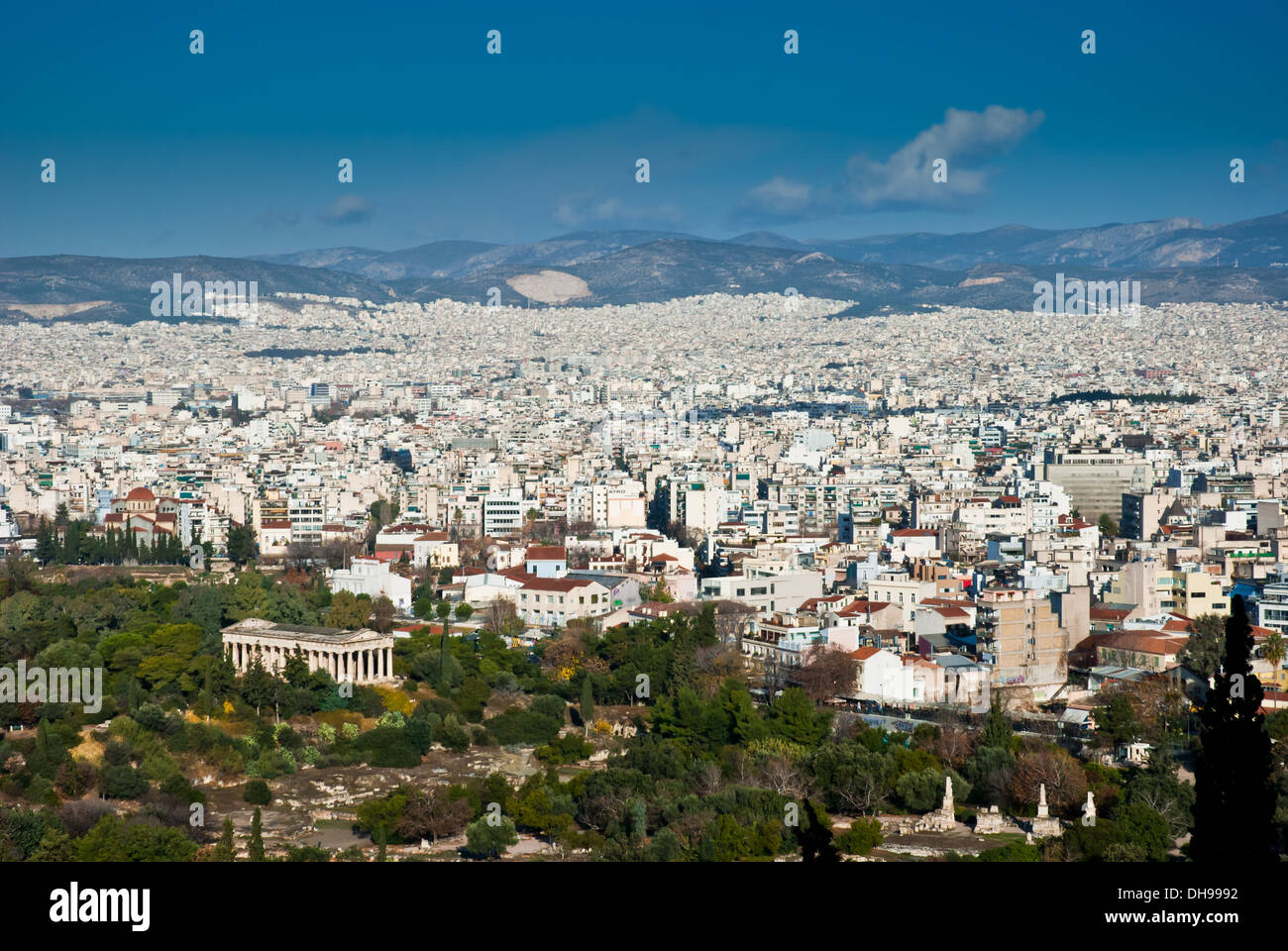 Panorama di Atene, capitale della Grecia e la città più grande del paese. Foto Stock