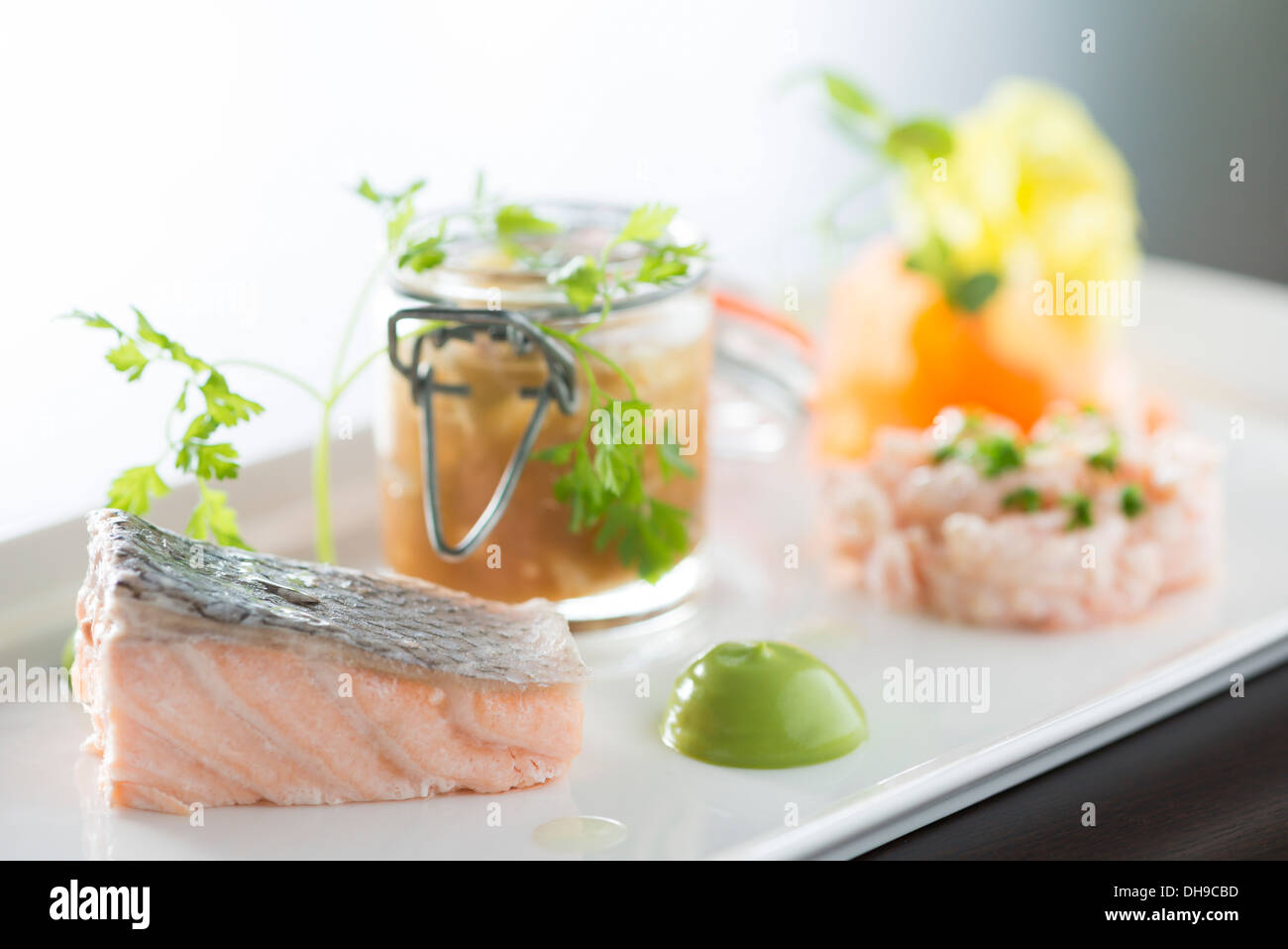 Frutti di mare pesce da un raffinato ristorante Foto Stock