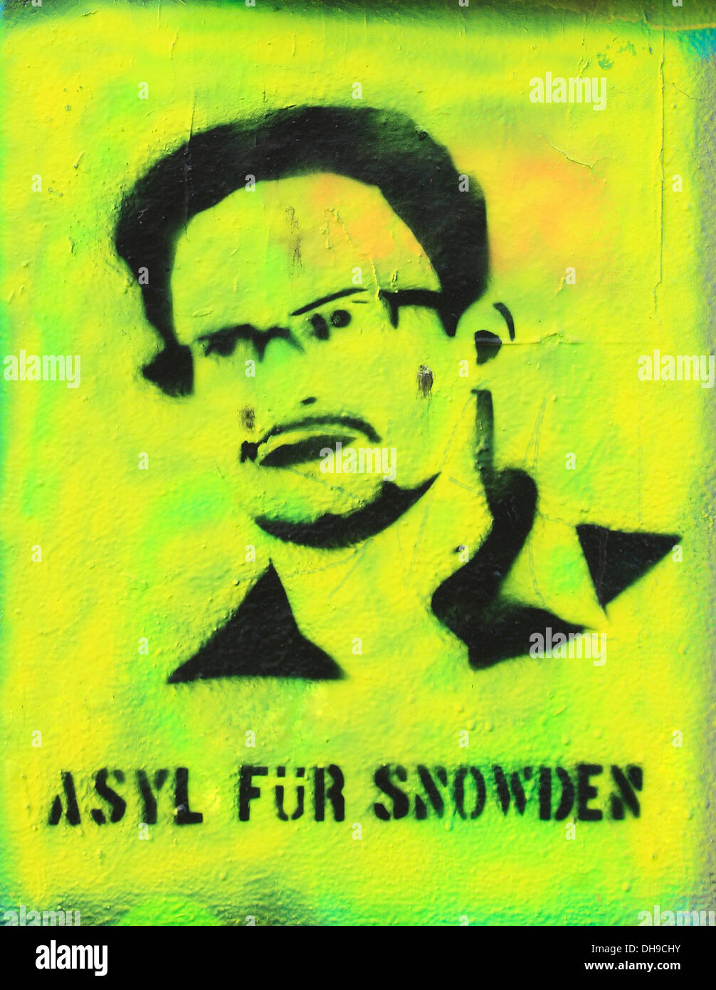 Asyl fuer Snowden, Graffiti a East-Side-Gallery di Berlino, Germania Foto Stock