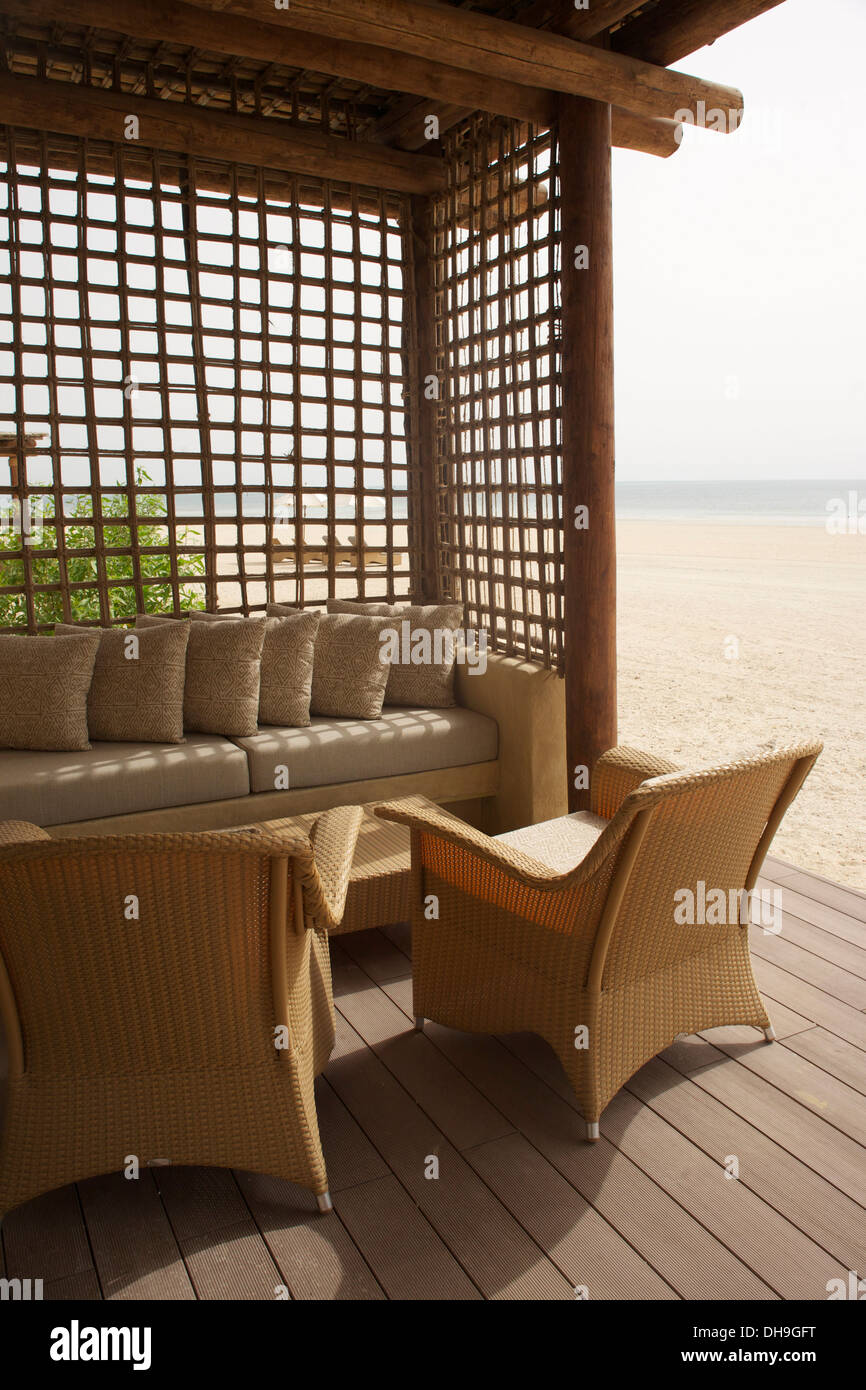 Nuova villa sulla spiaggia a Sir Bani Yas Island, Abu Dhabi Foto Stock
