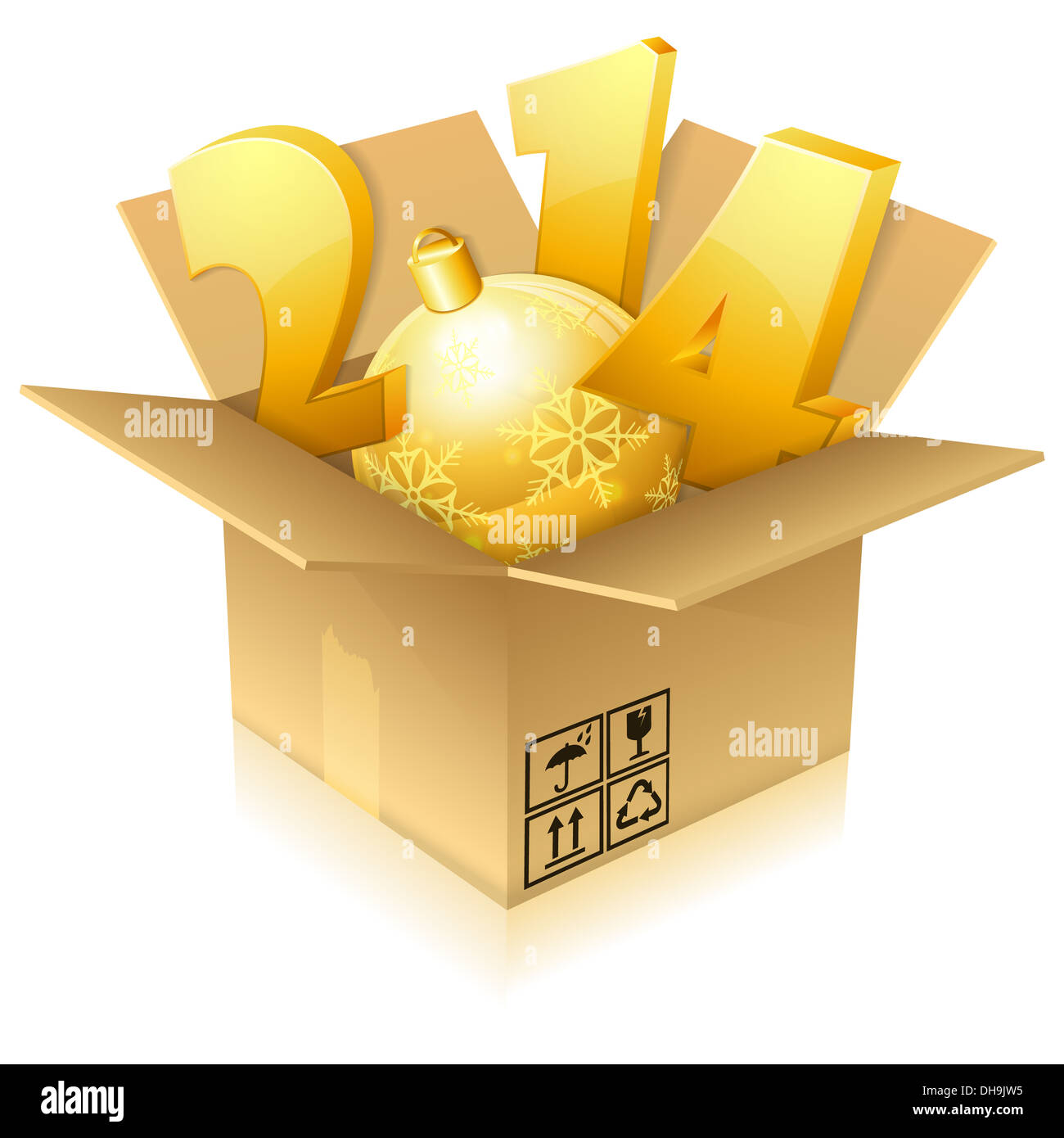 Anno Nuovo 2014 numeri in scatola di cartone, icona isolato su bianco, illustrazione Foto Stock