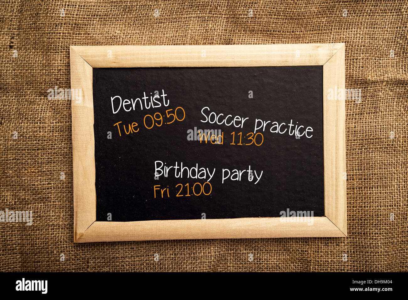 Scheda Organizzazione, note personali su nero message board Foto Stock