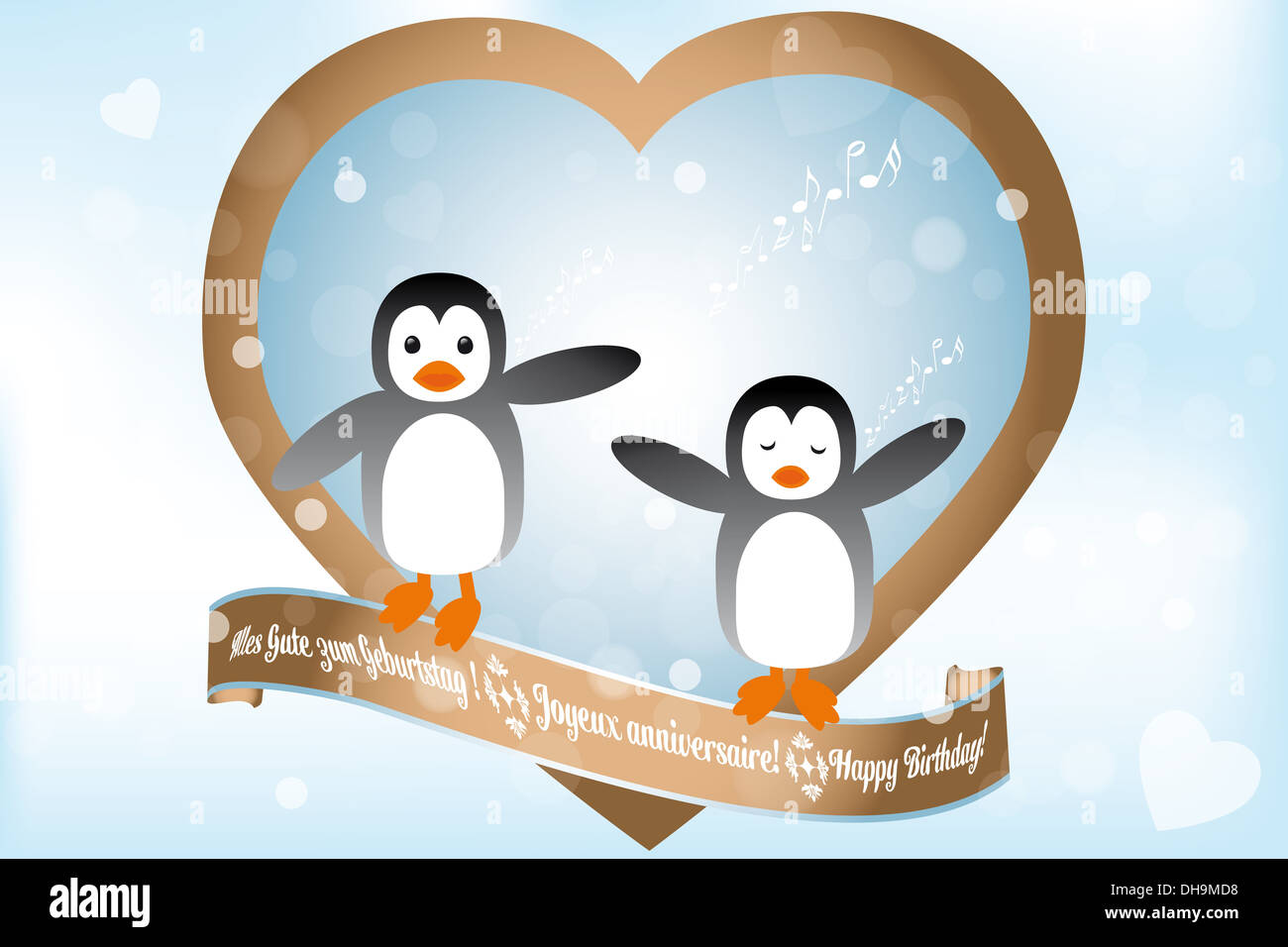 Biglietto Di Auguri Di Compleanno Con Il Canto I Pinguini In Tedesco Francese E Inglese Foto Stock Alamy