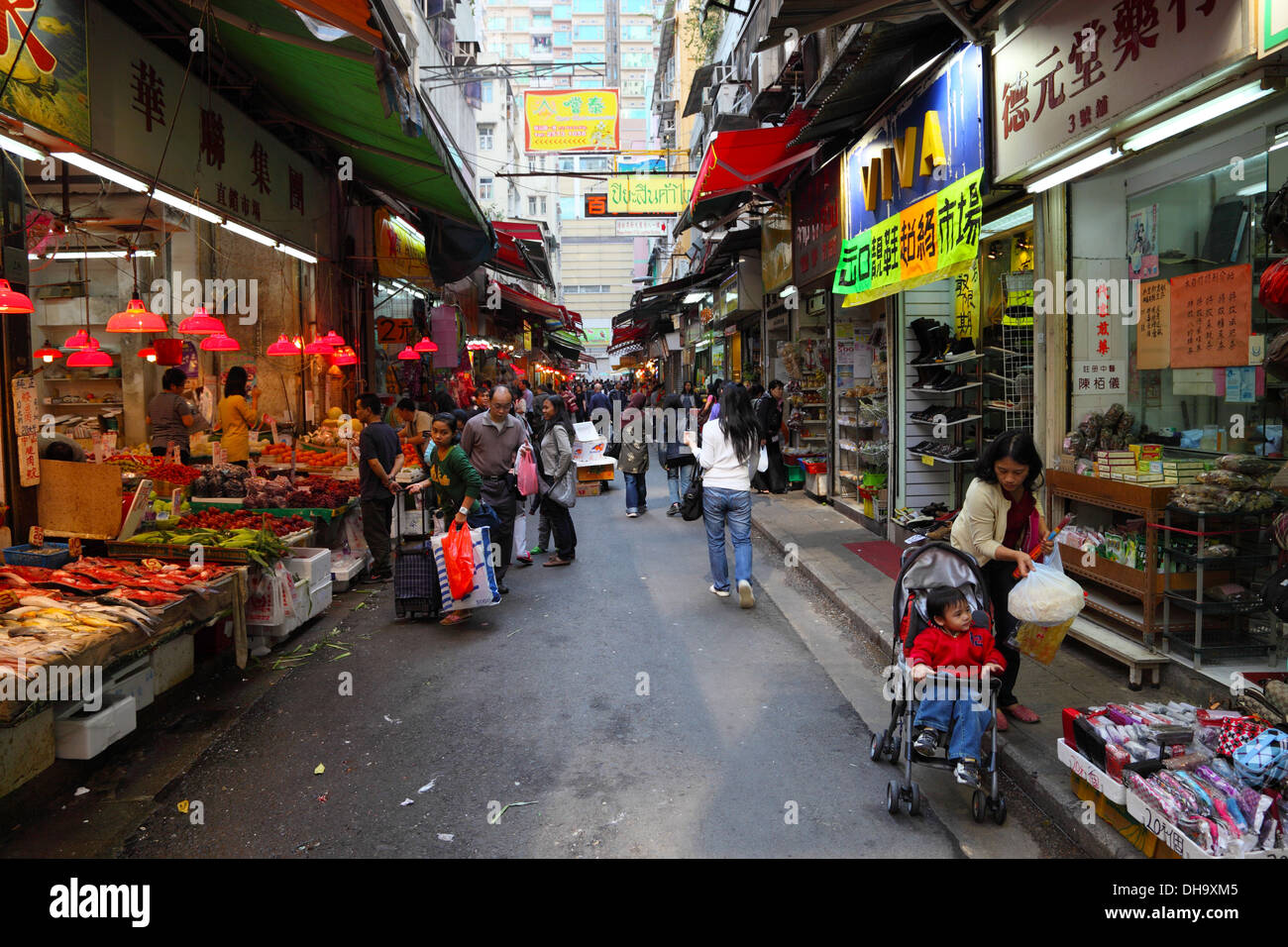 Strada del mercato nel centro di Hong Kong Foto Stock
