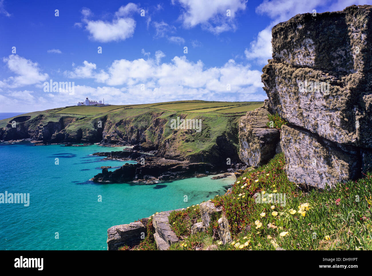Lizard peninsulare e faro, Cornwall, Inghilterra, Regno Unito. Foto Stock