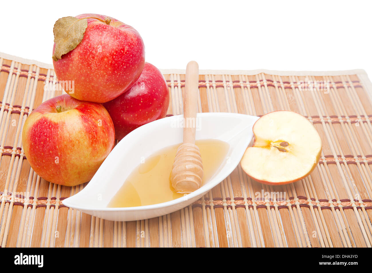 Cartolina per Ebrei anno nuovo con il tradizionale apple e miele snack e montare lo spazio per testo Foto Stock
