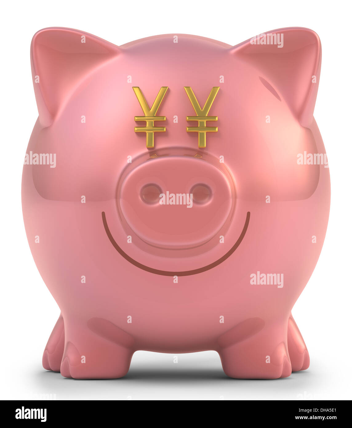 Salvadanaio con gli occhi di yen segno. Percorso di clipping incluso. Foto Stock