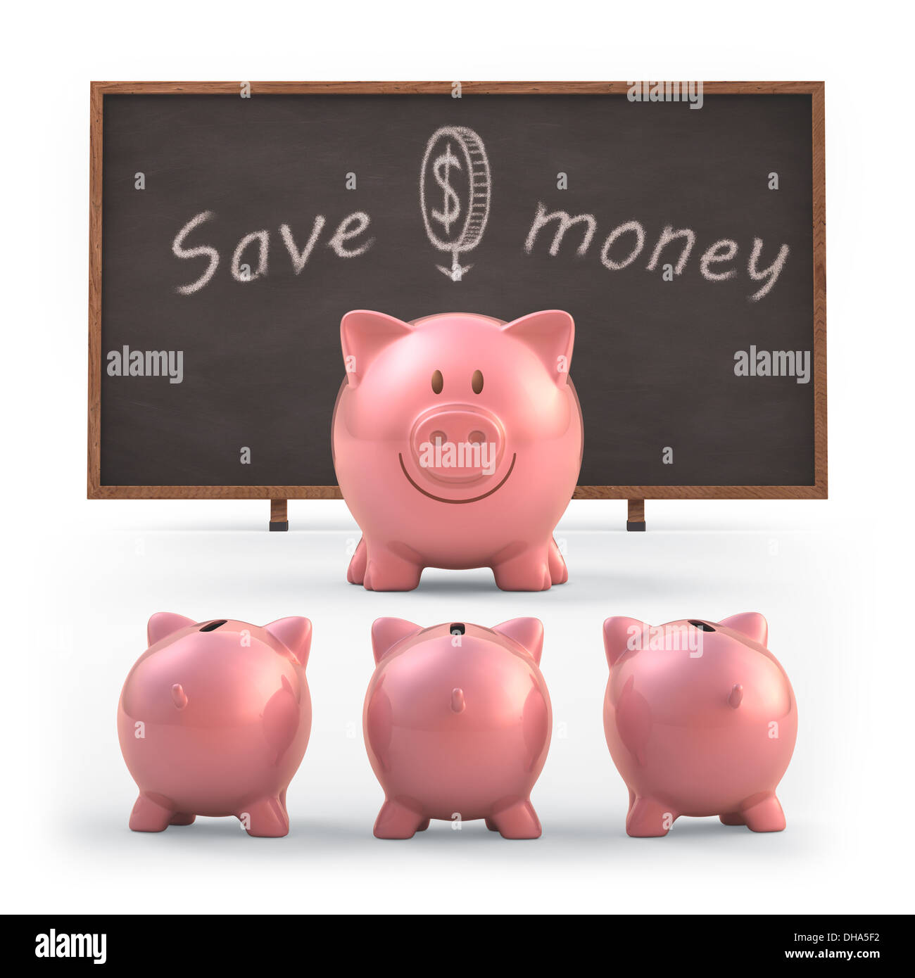 Salvadanaio insegnando agli studenti di risparmiare denaro. Percorso di clipping incluso. Foto Stock