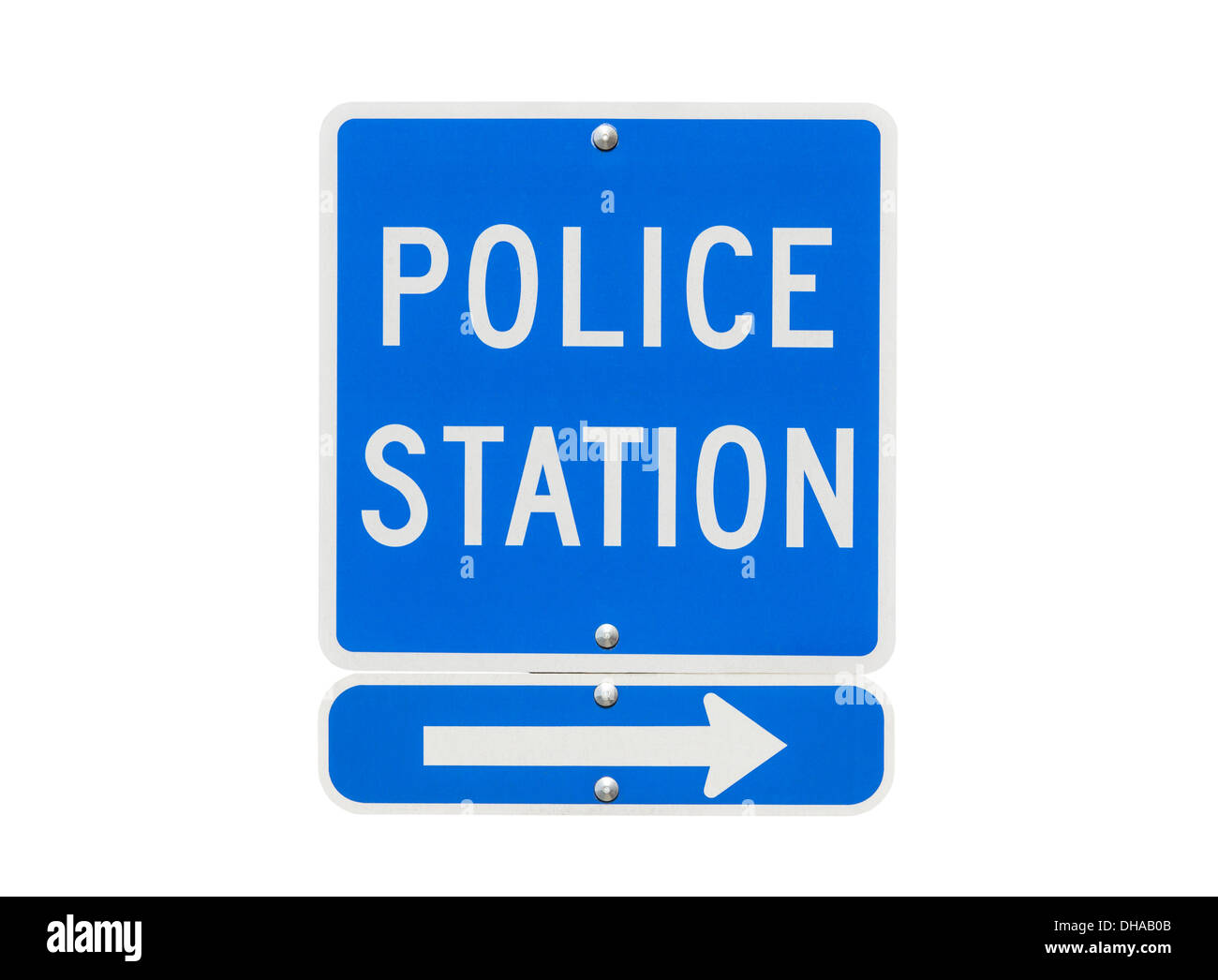 Stazione di polizia segno isolato su bianco Foto Stock
