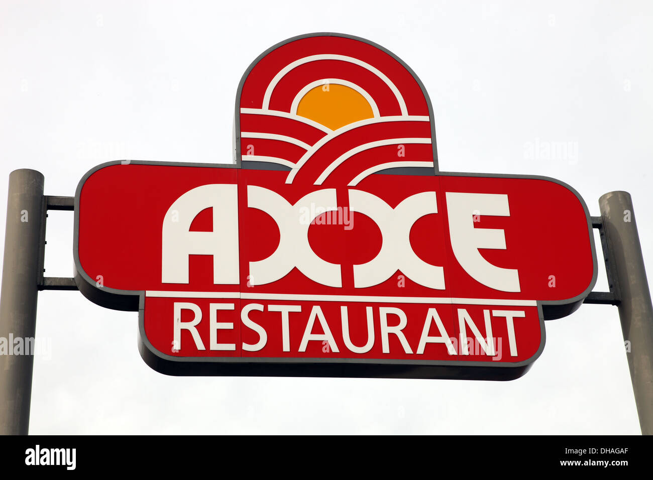 Segno per autostrada tedesca ristorante AXXE Foto Stock