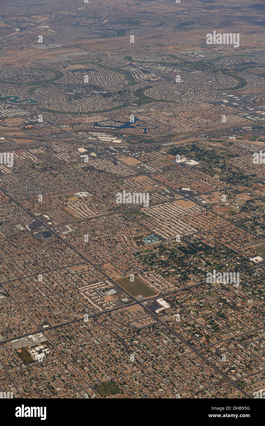 Area di Phoenix dall'aria, Arizona. Foto Stock