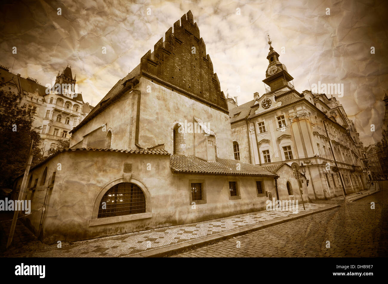 Sinagoga Vecchia-Nuova ebrea e Municipio di Praga, Repubblica Ceca Foto Stock