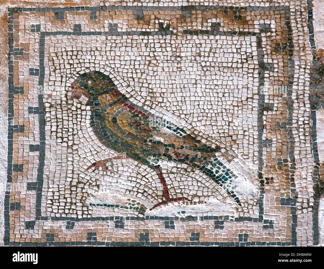 Pavimento a mosaico, casa degli uccelli, le rovine Romane di Italica -2° secolo, Santiponce, Siviglia-provincia, Andalusia, Spagna, Europa Foto Stock