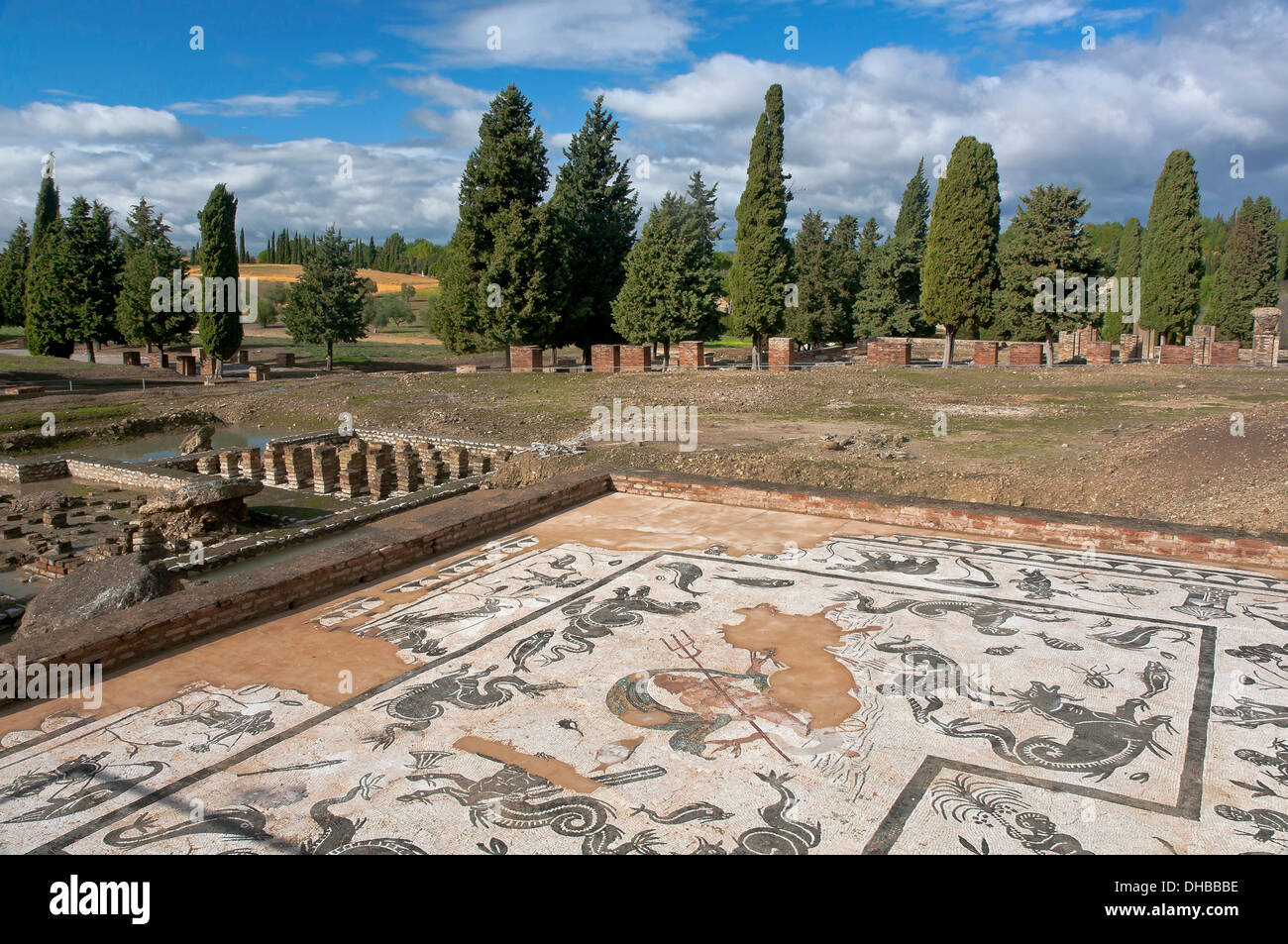Casa di Nettuno, le rovine Romane di Italica -2° secolo, Santiponce, Siviglia-provincia, regione dell'Andalusia, Spagna, Europa Foto Stock