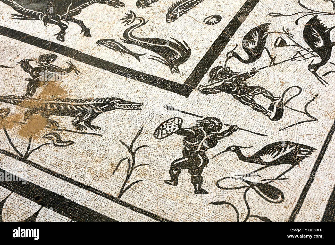 Pavimento a mosaico, Casa di Nettuno, le rovine Romane di Italica -2° secolo, Santiponce, Siviglia-provincia, Andalusia, Spagna, Europa Foto Stock