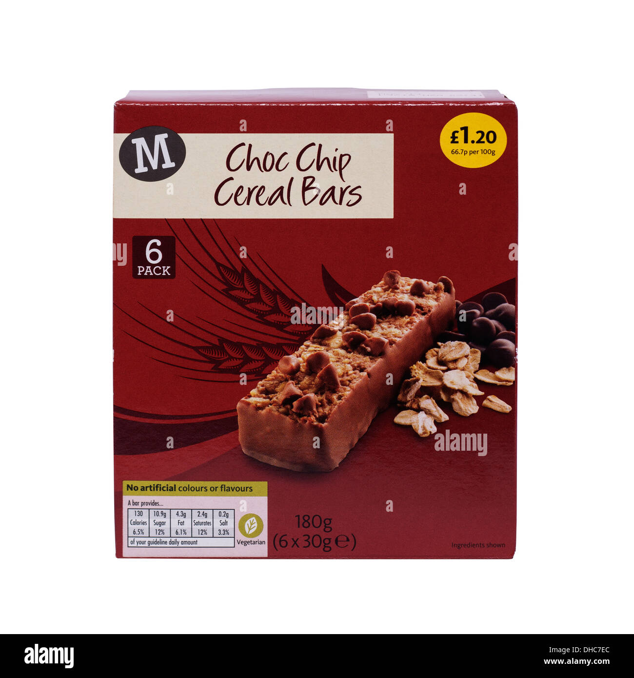 Un multipack box di Morrisons choc chip barrette di cereali su sfondo bianco Foto Stock