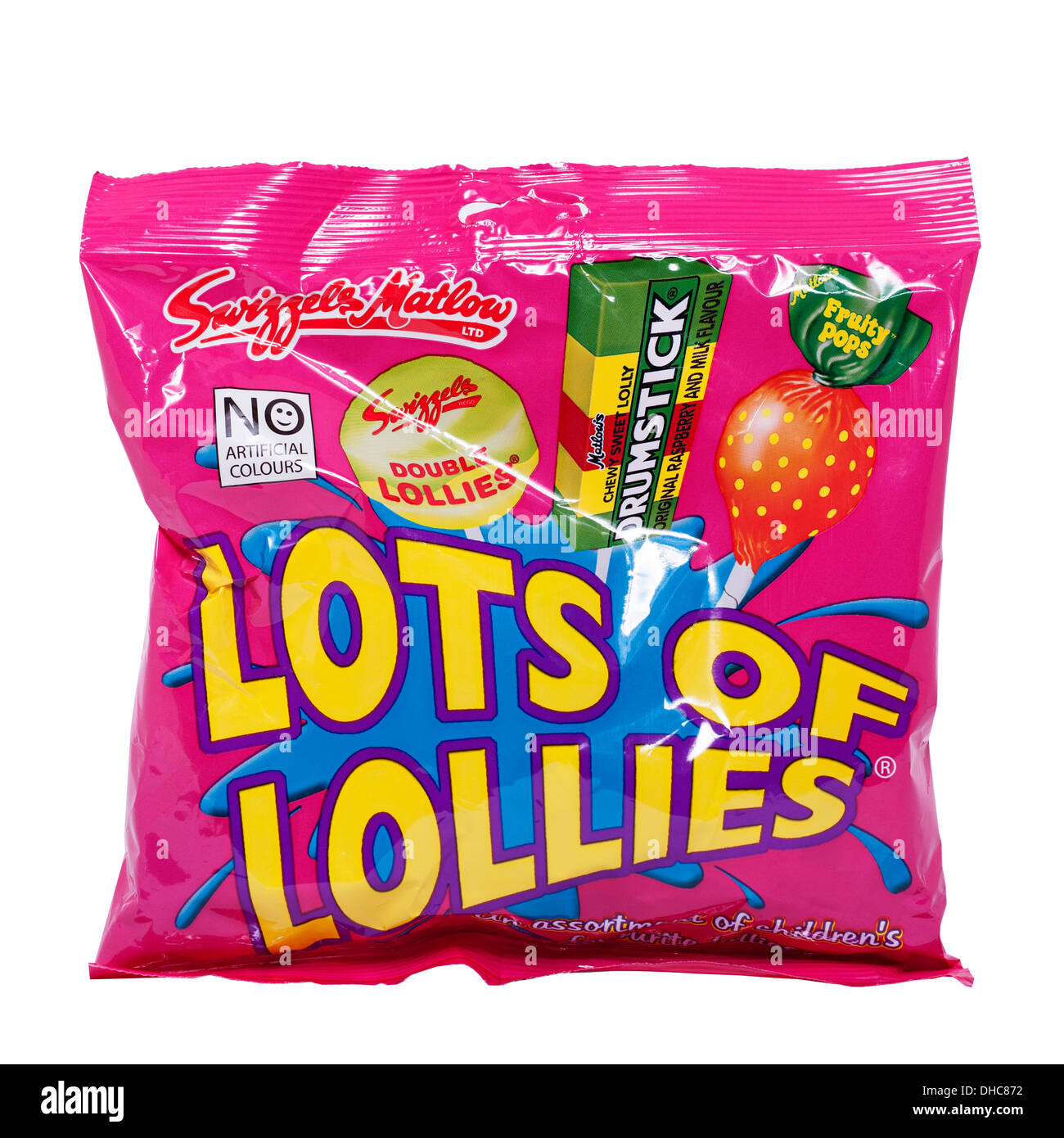 Una confezione multipla sacchetto di lecca lecca lollies da swizzels matlow ltd su sfondo bianco Foto Stock