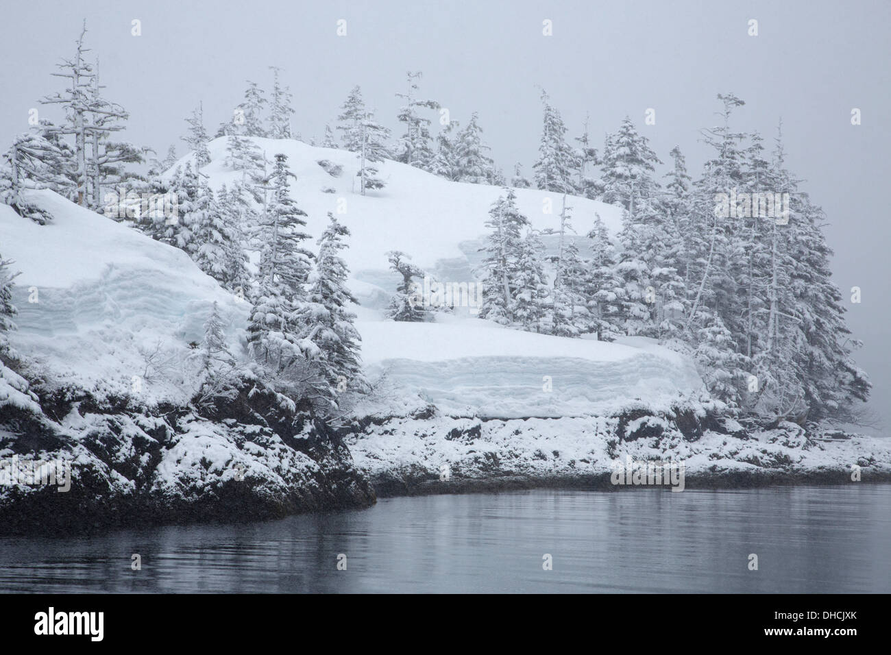 Neve in Culross passaggio, Prince William Sound, Chugach National Forest, Alaska. Foto Stock