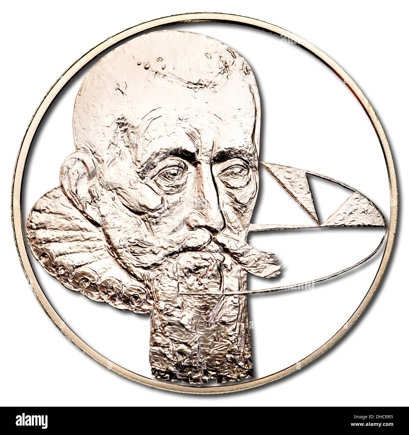 Johannes Kepler - Ritratto tagliati da 200Kc argento moneta commemorativa dalla Repubblica ceca Foto Stock