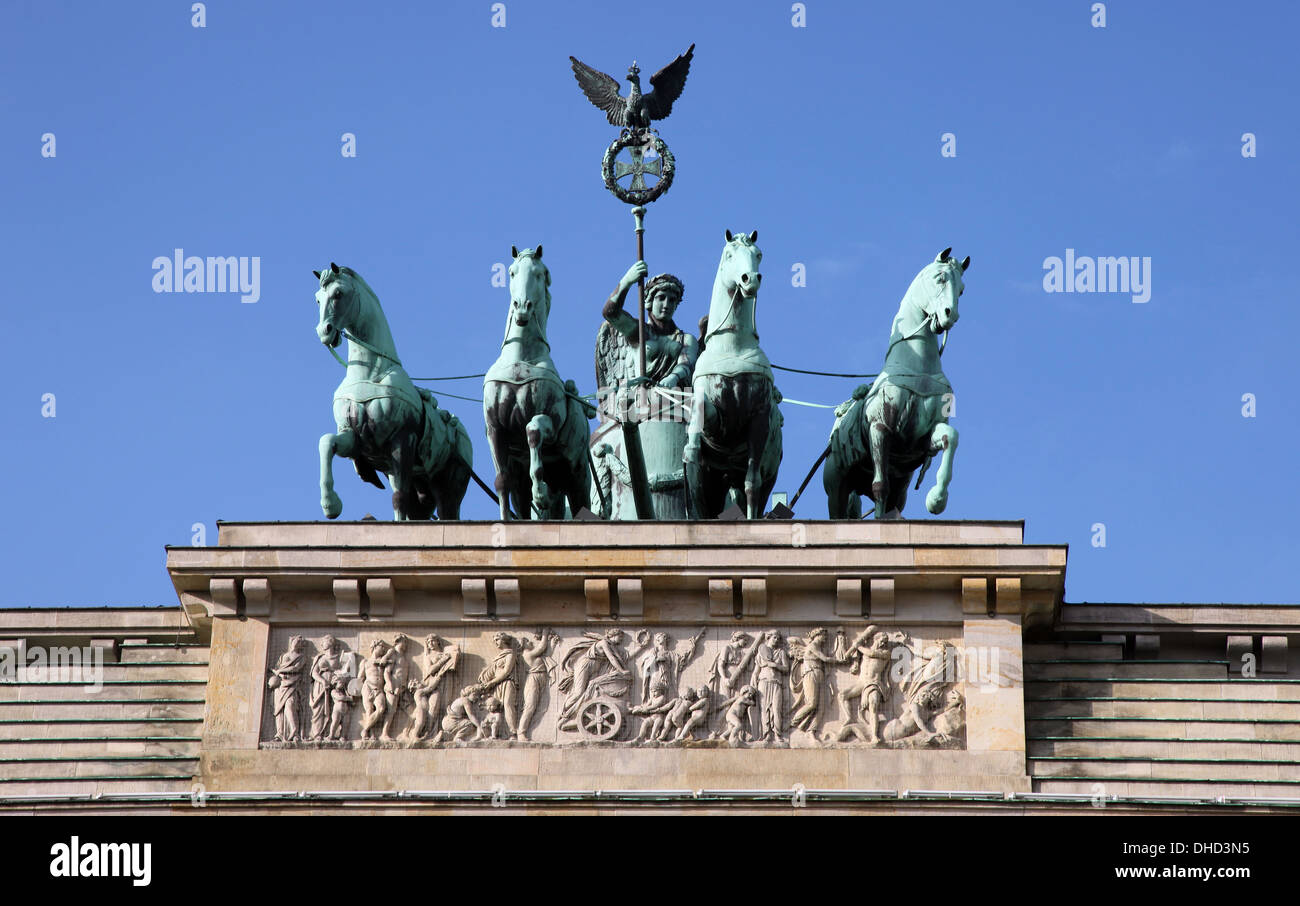 Statua Quadriga, la Porta di Brandeburgo, Berlino Foto Stock