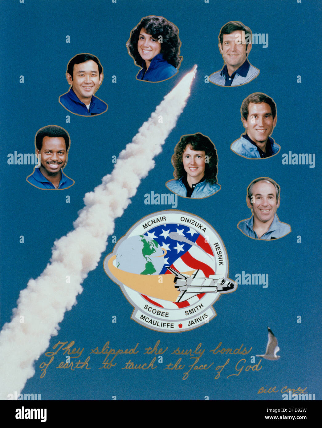 Il 51L Memorial Montage onora gli astronauti che hanno perso la vita nel disastro dello Space Shuttle Challenger. Il memoriale commemora i loro contributi all'esplorazione spaziale e la loro eredità nella storia aerospaziale. Foto Stock