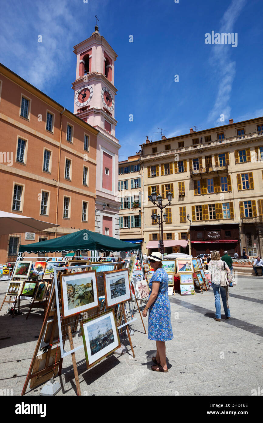 Il mercato dell'arte, Place du Palais de Justice, Nizza, Provence-Alpes-Côte d'Azur, Riviera Francese, Provence, Francia Foto Stock