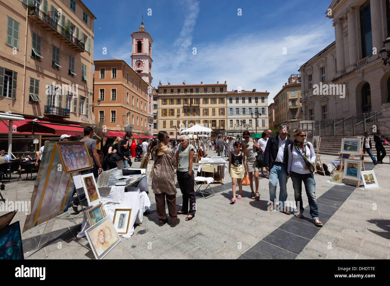 Il mercato dell'arte, Place du Palais de Justice, Nizza, Provence-Alpes-Côte d'Azur, Riviera Francese, Provence, Francia Foto Stock