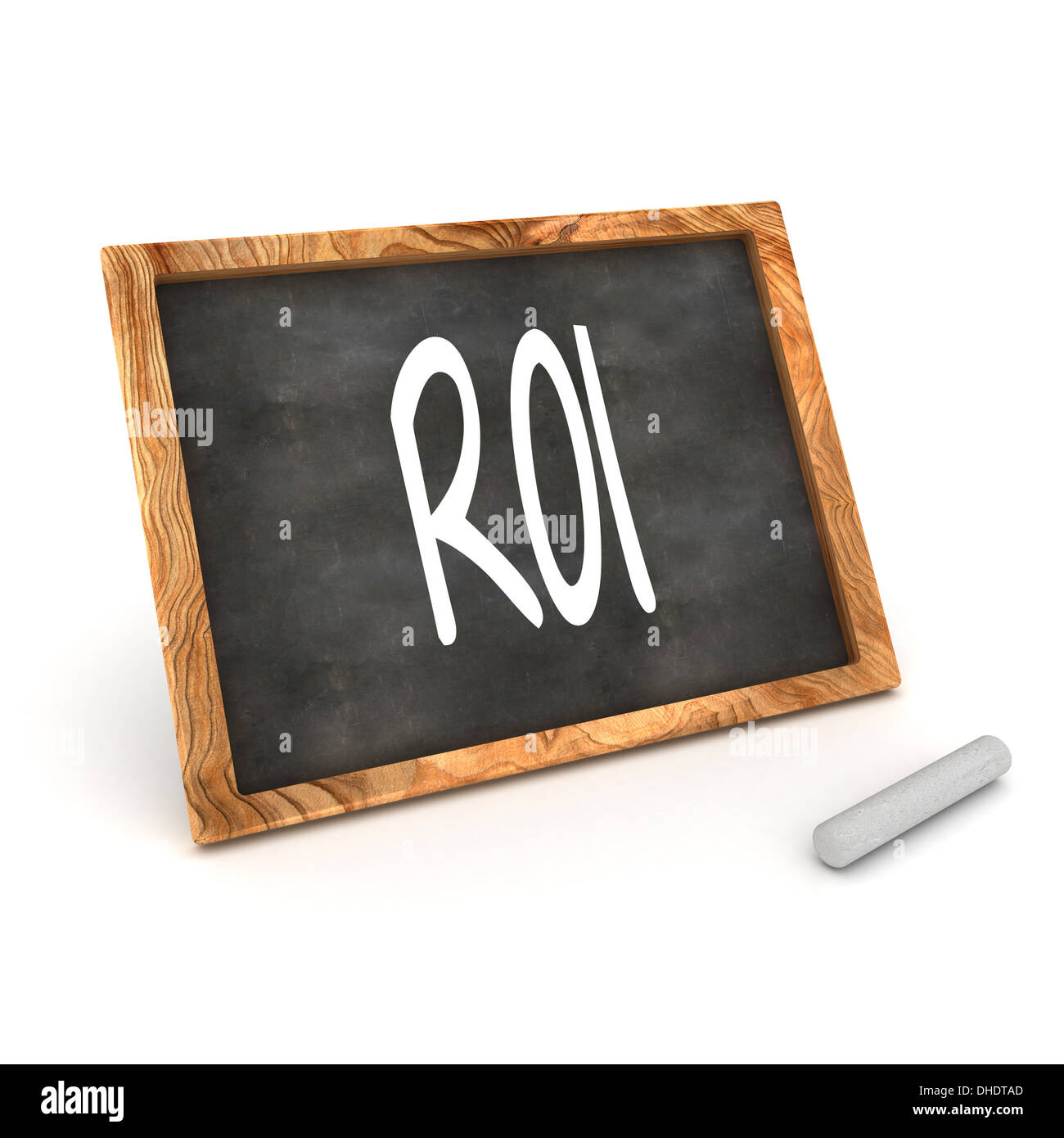 Un colorato rendering 3D illustrazione concettuale che mostra "ROI' redatto su una lavagna con gesso bianco Foto Stock