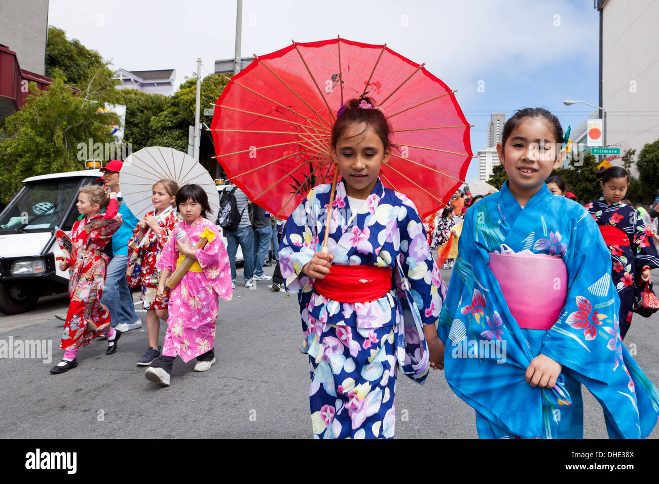 Japanese-American bambini a Obon festival estivo - San Francisco, California USA Foto Stock