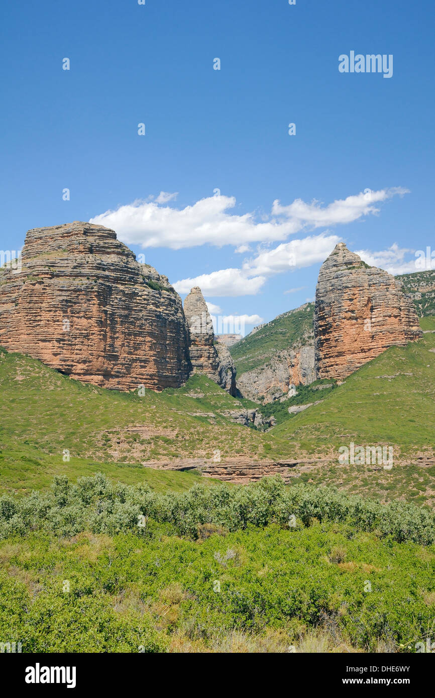 Salto de Roldan conglomerato pilastri di roccia, Huesca, Aragona, Spagna. Foto Stock