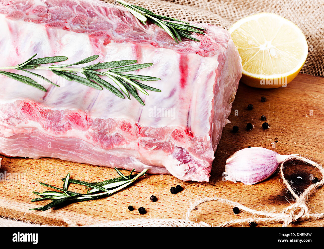 Carne cruda, le carni suine fresche Foto Stock