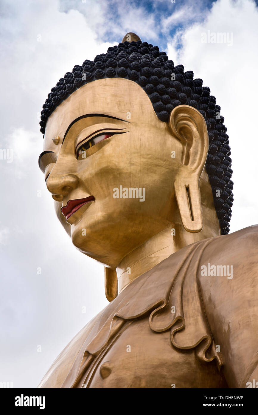 Il Bhutan, Thimpu, Big Buddha Dordenma statua, faccia del gigantesco Sakyamuni figura buddista Foto Stock