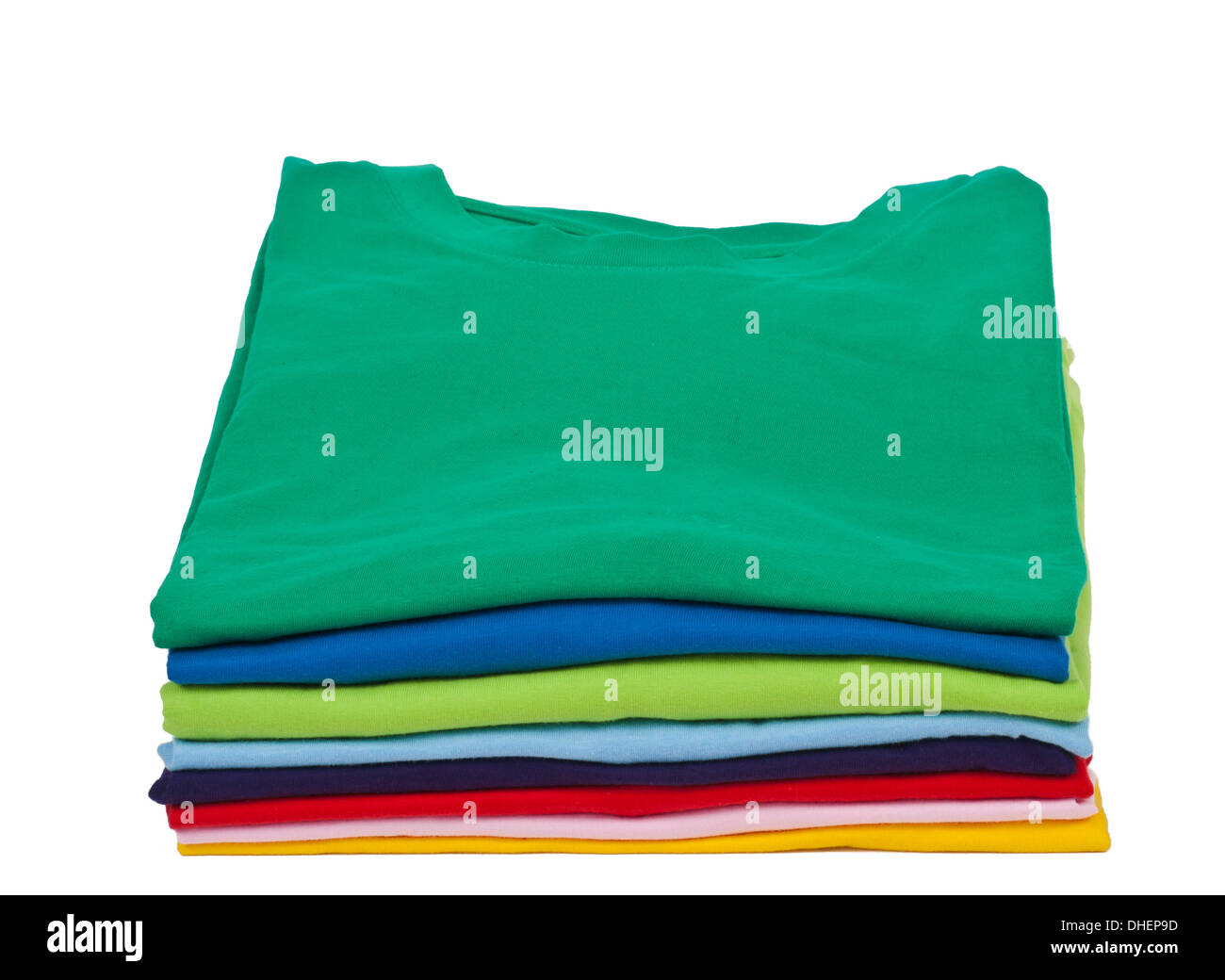 Pila di coloratissimi maniche corte t shirt Foto Stock