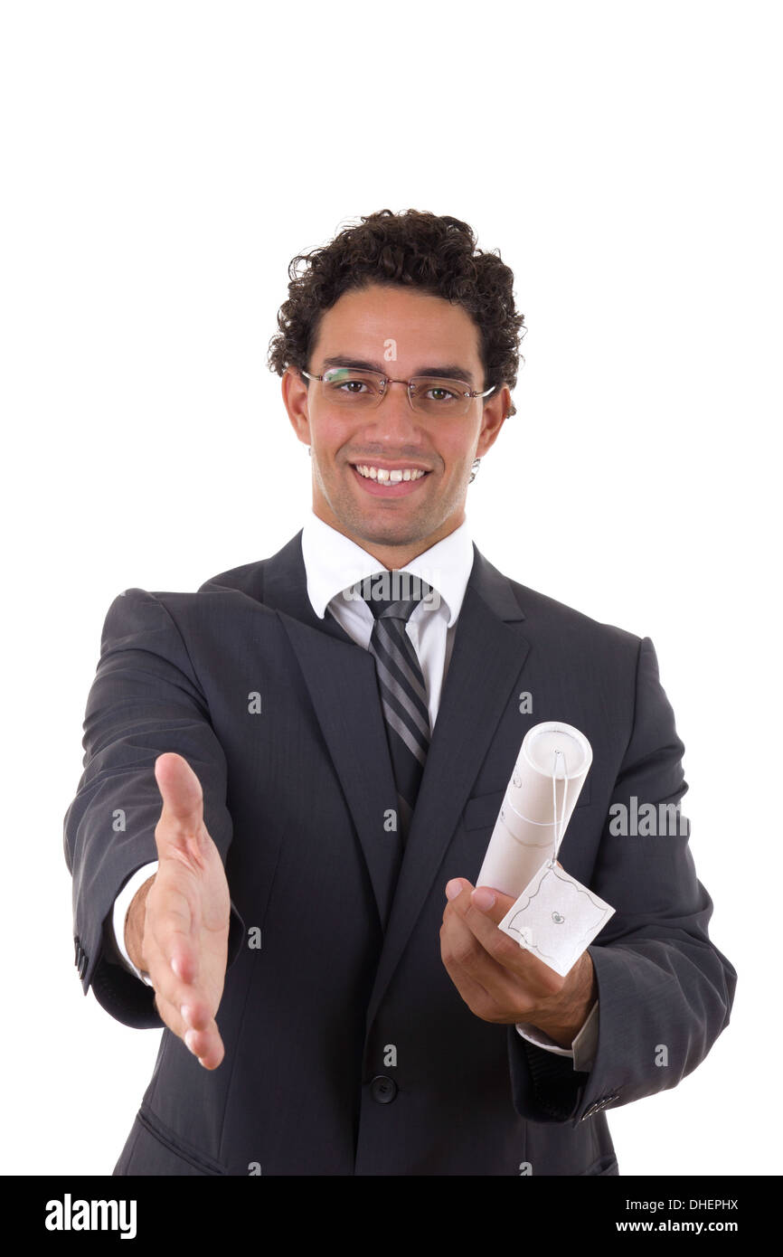 Il ragazzo viene certificato e tenere la mano Foto Stock