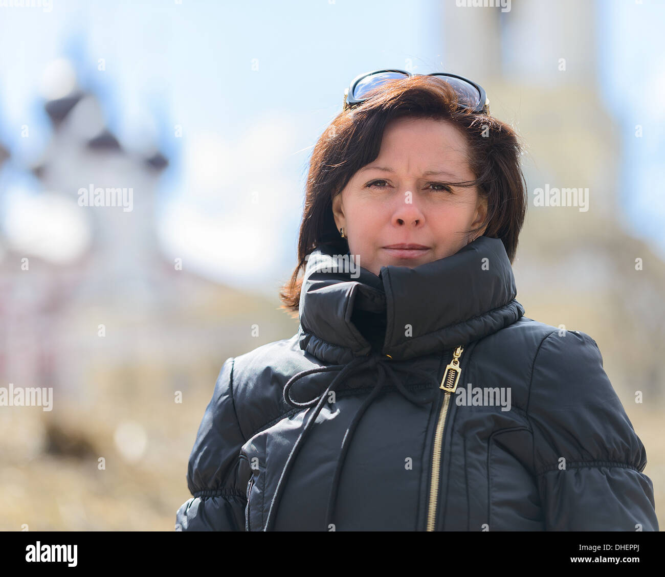Brunette donna di mezza età Foto Stock